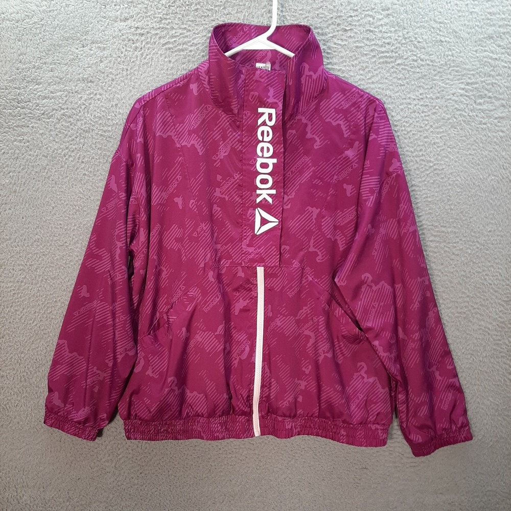 Reebok Track Jacket Womens Large‎ Purple Printed Focus Windbreaker Sports Y2K